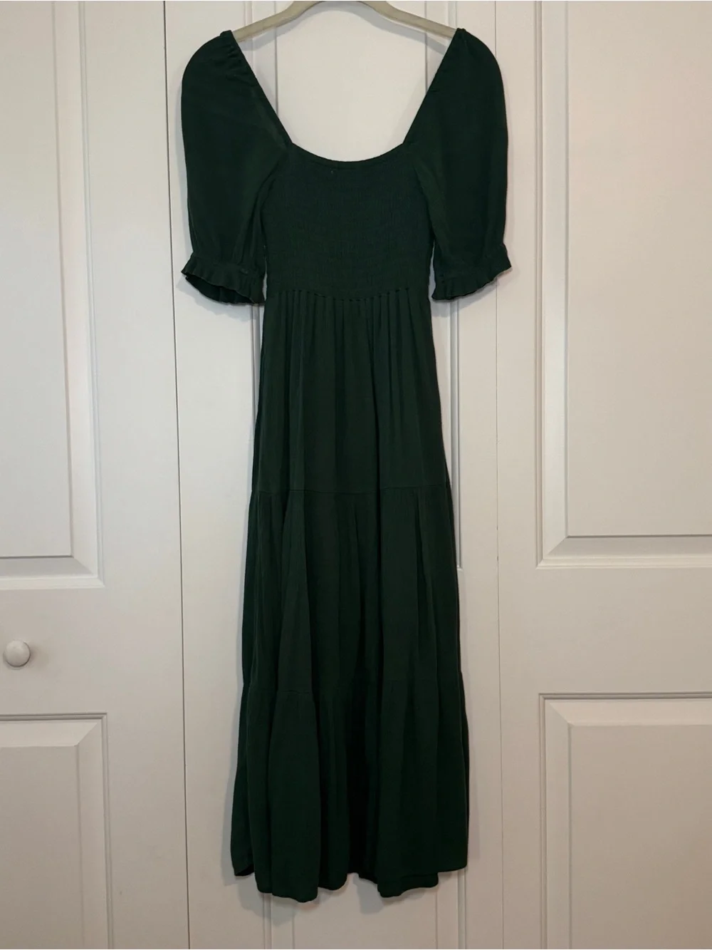 Abercrombie & Fitch Smocked Green Puff Sleeve Maxi Dress
